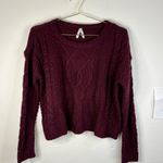 Mudd  Burgundy Cable Knit Cropped Sweater - Women's Small Cozy Fall Winter Top Photo 1