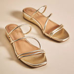 Seychelles   Revolve 9 Metallic Gold Rock Candy Sandal Flat Strappy Minimalist Photo 0