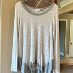 B.Original  Heather Gray Speckled Top Flowy Ruffle Hem Womens Medium Photo 5
