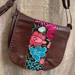 Borssa Brown Colorful Embroidered Floral Mexican Boho Real Leather Small Purse N Photo 1