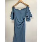 Azazie Bridesmaid Dress Maxi Size Small Blue Ruffled Sleeves Sweetheart Neck Photo 2