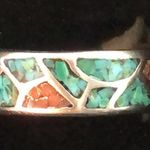 Sterling Silver Southwest Native Crushed Turquoise Coral Mosaic Ring Sz 12-1/2 Photo 11