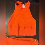 Lulus Lulu’s Vibrant Orange Women's Midi Skirt Set With Tank Top Photo 3