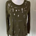 IRO  Liza Distressed Linen Long Sleeve Tee Army Green Photo 2