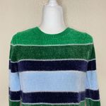 Maison Jules  Striped Metallic Chenille Crew Neck Sweater Shmarock Leaf Small Photo 4