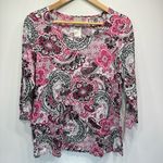 Chico's Chico’s Hot Pink Black & White Paisley Medallion Boho Print 3/4 Sleeve Top 1/M Photo 1