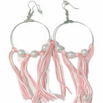 None Statement Earrings‎ Tassel Fringe Big Hoops Faux Pearl Silver Pink White Silver Photo 0