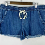 Loft Denim Pull On Shorts Large Blue Raw Hem Rope Belt Coastal Resort Beachy Photo 0