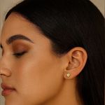 Tiny 3mm Yellow CZ Barbell Earrings – 18K Gold Plated Stainless Steel, 18G Photo 1