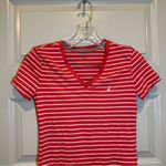 Nautica  Pink-coral/White Striped V Neck Short Sleeve Tee S Photo 6