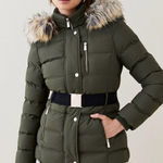 Karen Millen #703  Belted Faux Fur Puffer Jacket Photo 0