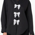 English Factory English Factor Bow Poplin Button-Up Shirt Black Size Medium Photo 0
