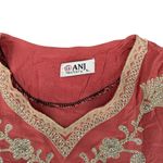 American Vintage Pink Embroidered Cotton Tunic Dress Boho Kurti Midi Sequin 3/4 Sleeve Large Photo 6