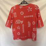 COPA CABANA 3/4 Sleeve Fish Print Womens Top Size Large Coral Orange Beachy USA Photo 4
