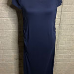 Mother Bee Maternity Navy Ruched Maxi Dress Short Sleeve Scoop Neck Size L Blue Photo 0