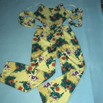 TROPICAL print jumpsuit cut out sides ties in back sexy slinky NEW size S Yellow Photo 3