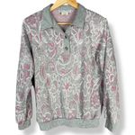 Vintage Paisley Sweatshirt Polo Women Gray Metallic Pink Long Sleeve Medium Top Photo 0
