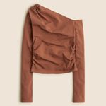 J.Crew  Asymmetrical Off The Shoulder Top Stretch Cotton Blend Brown XS NWT Photo 1