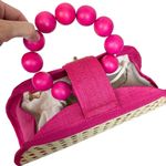 Soli & Sun The Isabella Pink Rattan Woven Top Handle Handbag Photo 4
