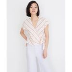 Madewell  Stripe V-Neck Wrap Side-Tie Blouse Top White Pink size Small Photo 1