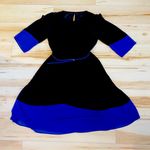 Alyx Limited Blue & Black SheerDress Belt Waist Button Back Size 6 Photo 0