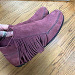 Minnetonka  Lacy Fringe Suede Burgundy Moccasin Booties Size 9 Photo 8