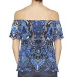 Alice + Olivia Guipure Rococco Blue and Black Lace Off-Shoulder Top Size Small Photo 1
