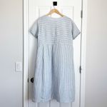 Lintico Morgan 100% Linen Striped Short Sleeve Midi Dress Boho Lagenlook Size S Blue Photo 4