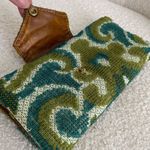 Vintage 60s Carpet Jacquard Fabric Textured Trifold Wallet Turquoise Pea Green 8 Blue Photo 4