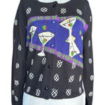 Vintage Michael Simon Martini Knit Cardigan Black Cobalt Novelty Sweater Petite Size undefined Photo 0
