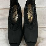 Nina Shoes Black Fabric 4 1/2” Heels Ruffles Zippers Dress Bootie Pumps Size 8M Photo 4