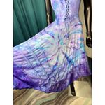 Sapogee Made in India Tie Dye Dress Lace Up Free Size Midi Purple Blue Rayon Size M Photo 2