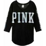 Victoria's Secret  Pink Bling Iridescent Boyfriend Jersey Tee Shirt Black Medium Photo 1