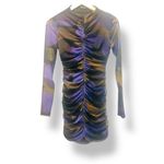 ZARA  Y2K Ruched Sheer Mesh Dress Medium Abstract Purple Pink Black Long Sleeve Photo 2