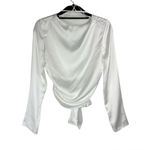 ZARA NWT  Open Back Satin Effect Top Sz Small White Tie in Back Photo 3