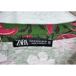ZARA  Green Pink Floral Print Puff Sleeve Blouse Women's Size Medium Short Sleeve Photo 1