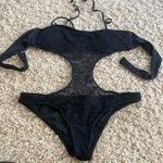 l*space L Black Amazing Lace Crocheted Cut Out One Piece Swimsuit Size 10 Photo 9