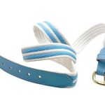 Vintage Faux Leather and Baby Blue and White Striped Fabric Belt Photo 1