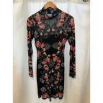 Love Fire Black Floral Mesh Bodycon Dress Mock Neck Long Sleeve L Romantic Goth Size L Photo 1