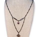 Designer Two Tier Gunmetal Discs Jerusalem Cross Red Stone & Rhinestone Necklace Black Photo 0