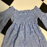ZARA Off the Shoulder Mini Dress Or Tunic Blue & White Striped Pleated sz Small Photo 5