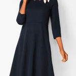 Talbots  Ponte Navy Blue Scarf Neck Nautical 3/4 Sleeve Flare Midi Dress Size 16‎ Photo 0