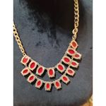 Womens Gold Chain Necklace With Red Oval Gemstones And Lobster Claw Lock Jewelry Photo 7