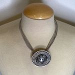 Chico's Chico’s Silver-Tone Byzantine Style Medallion Pendant Necklace Crystal EUC OS Photo 2