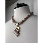 Vintage Jasper beaded statement necklace with jasper gold plated pendant Red Photo 1