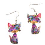 Whimsical Cat Earrings New Multicolor Kitty Lover Dangle Hooks Christmas… Photo 0