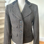Sundance Grey Wool Plaid Faux Navy Suede Studded Trimmed Collar Blazer Photo 0
