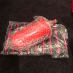 LANCOME Black Patent with Pink Stripes Large Cosmetic Bag Photo 3