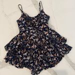 Altar'd State Tie Back Tiered Floral Romper Women’s Medium Navy Blue Cottagecore Photo 0