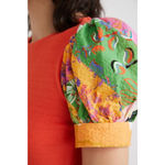 Desigual  Puff Sleeve Cutout Back Knit Midi Dress Red Orange Multicolor M Photo 12